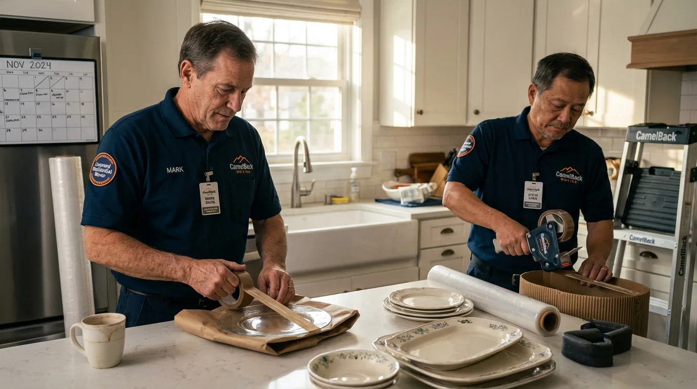 Professional crew packing kitchen dishware in Lapeer, MI